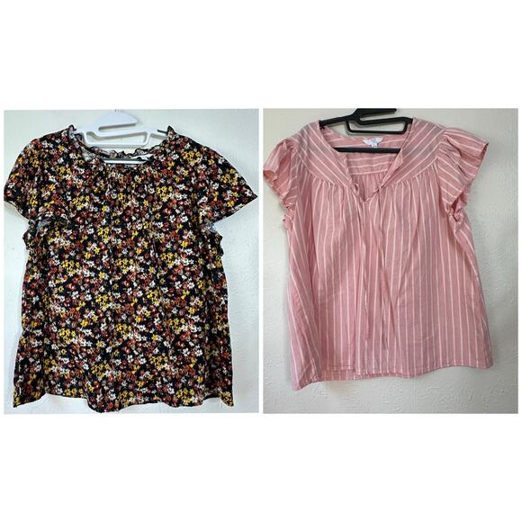 Time and Tru Women's Flutter Sleeve Blouse & Flutter Sleeve V Neck Tie - Large - Picture 1 of 14